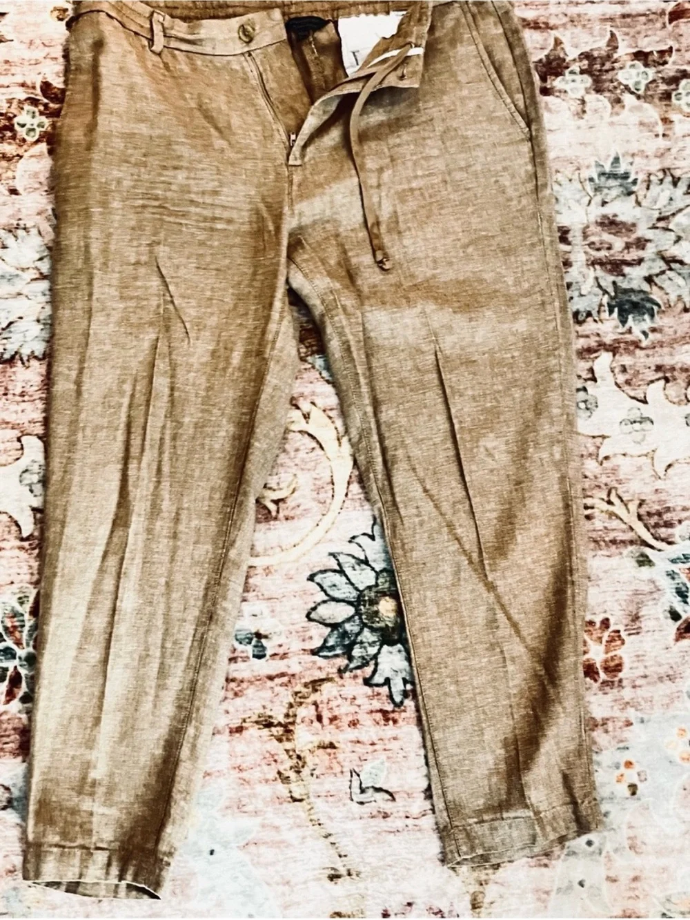 2 Banana Republic Men's Casual Drawstring Linen-Blend Pants - Tan & Grey